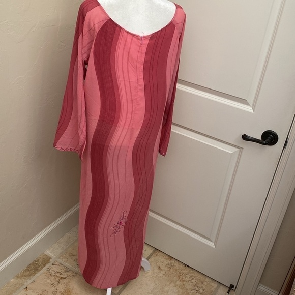 Kurta Sari long silk over dress Womens pink floral appliqué sequins Size M* - Picture 2 of 13